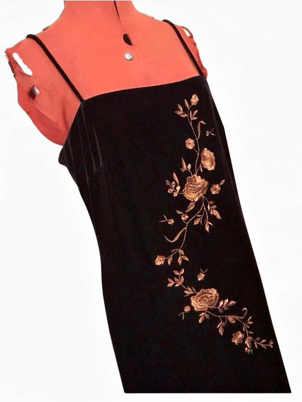 Vintage 90s Whimsigoth Arianna by Rachael Kaye Embroidered Black Velvet Maxi Dre